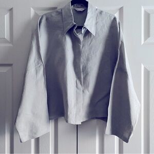 🌱DOLMAN SLEEVE BUTTON FRONT CROP TOP OPAL BUTTONS LAGENLOOK Gray Blue XL